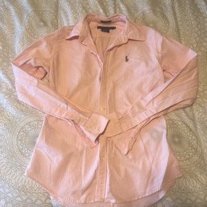 PINK & WHITE STRIPED RALPH LAUREN LS POLO